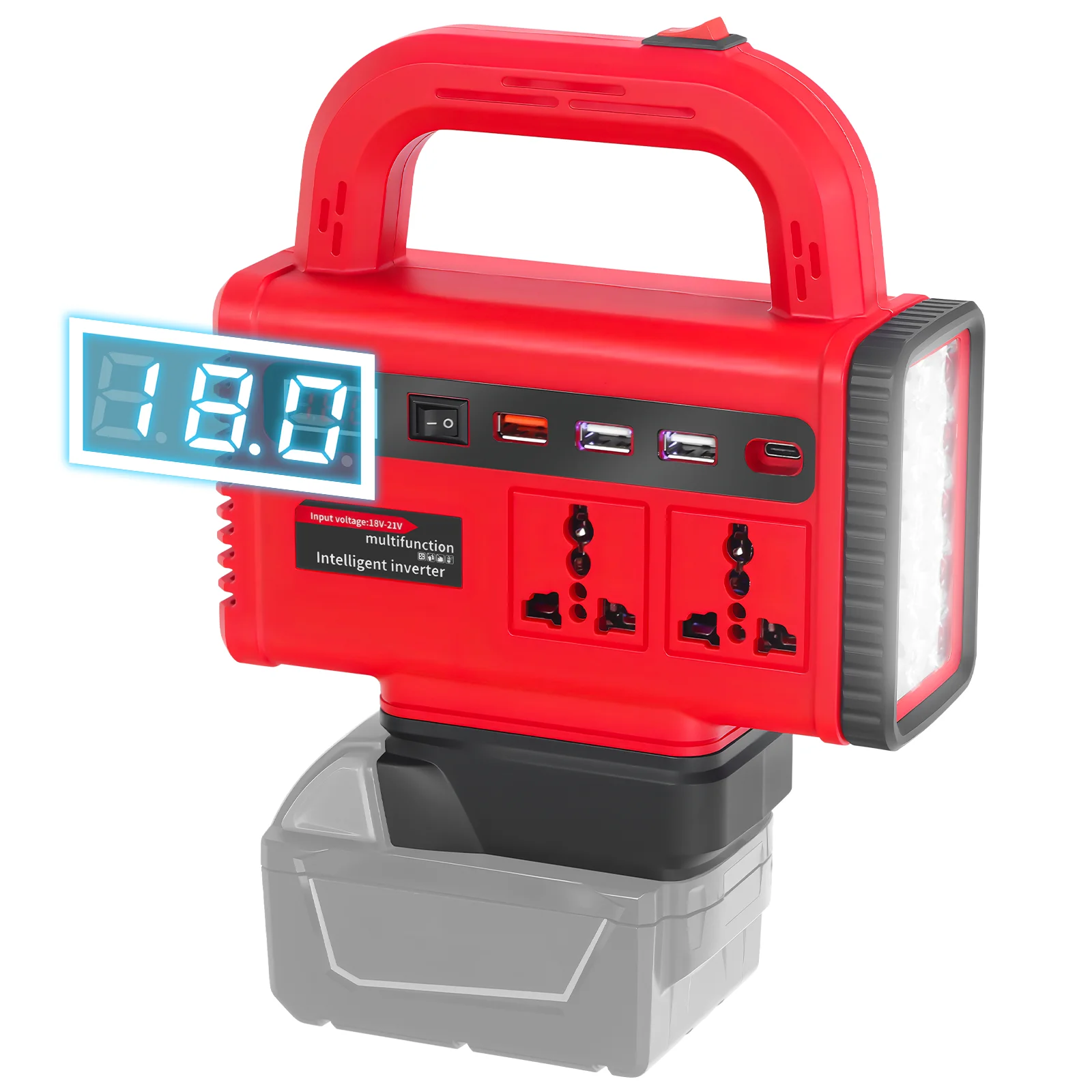 

Портативный инвертор 150 Вт: преобразователь DC 18В в AC 220В для кемпинга и экстренных ситуаций, совместимый с аккумуляторами Milwaukee 18В