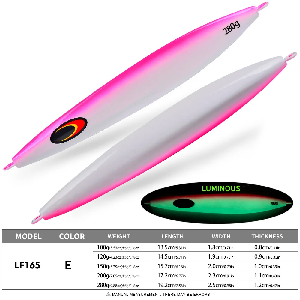 NONE 100g-280g Leucht Wirkung Jigging Sinking Metall Langsam Jig Köder Eisen Platte Angeln Harter Köder Angeln köder Trolling Tackle FTK 6