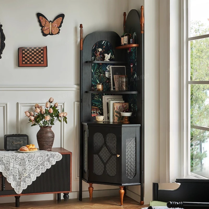 

Solid wood corner cabinet Corner rack Floor to the wall Household storage Storage Decorative cabinet Corner rack Side cabinet