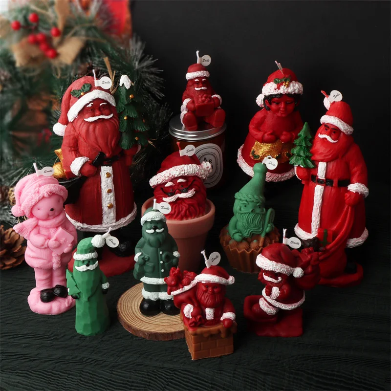 

3D Multiple Styles Santa Claus Silicone Candle Mold DIY Christmas Desktop Decoration Gypsum Soap Resin Mould Candle Making Tools