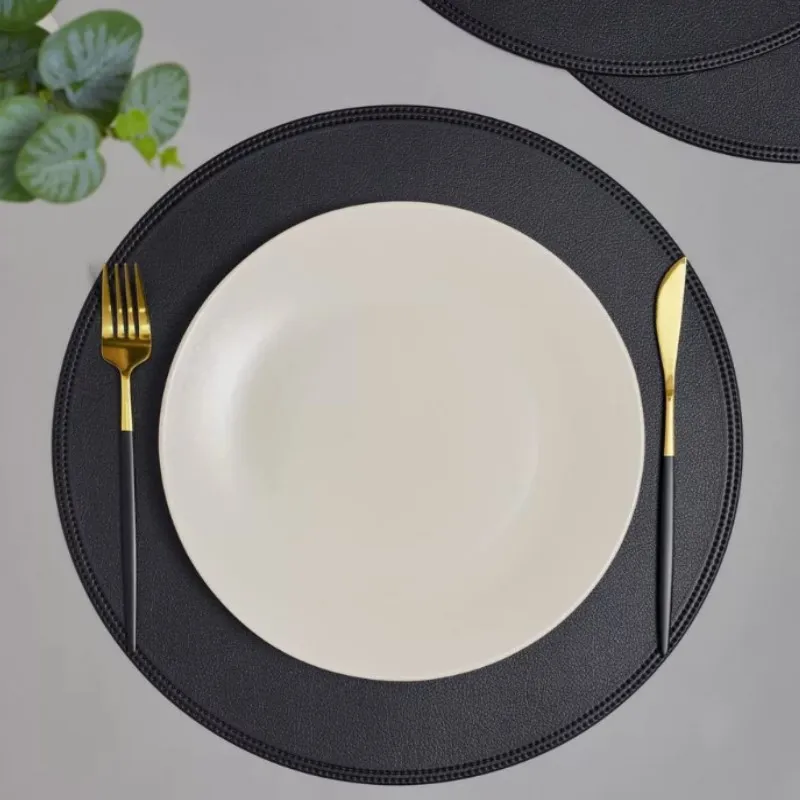 

1/6/10PCS Black Round Placemats Table Mat Tableware Pad PU Leather Waterproof Heat Insulation Non-Slip Place Mat Bowl Coaster
