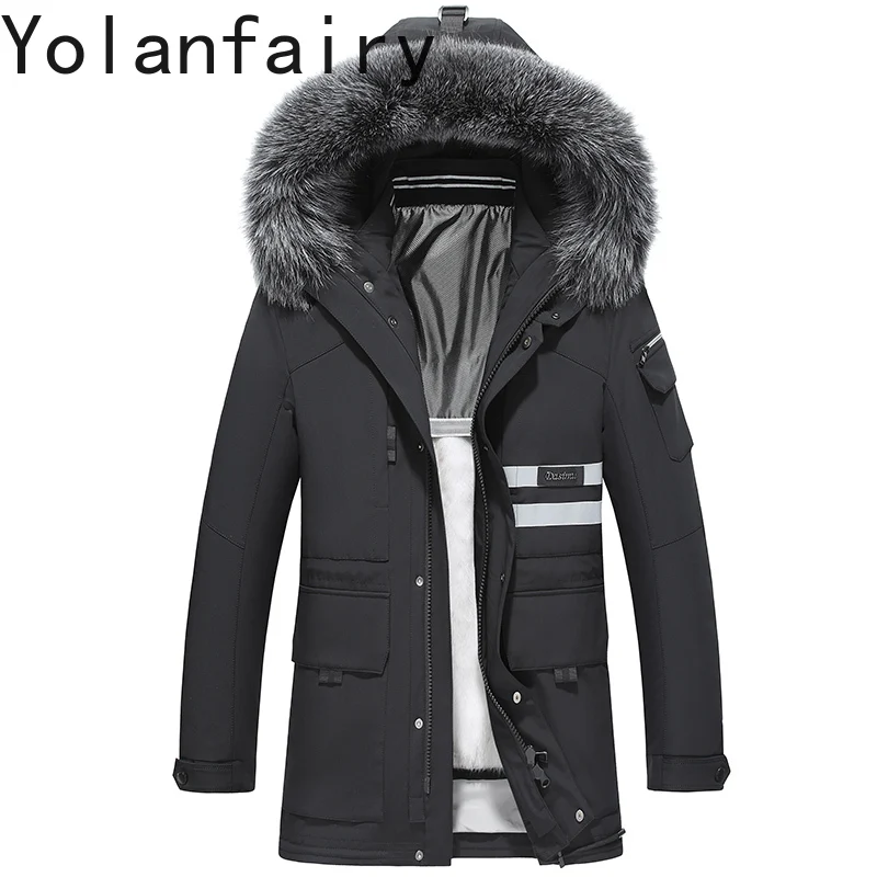 YOLANFAIRY Real Fur Parkas Men Winter Luxury Winter Detachable Cross Mink Fur Liner Coat Fox Collar Mid-length Natural Fur Coats
