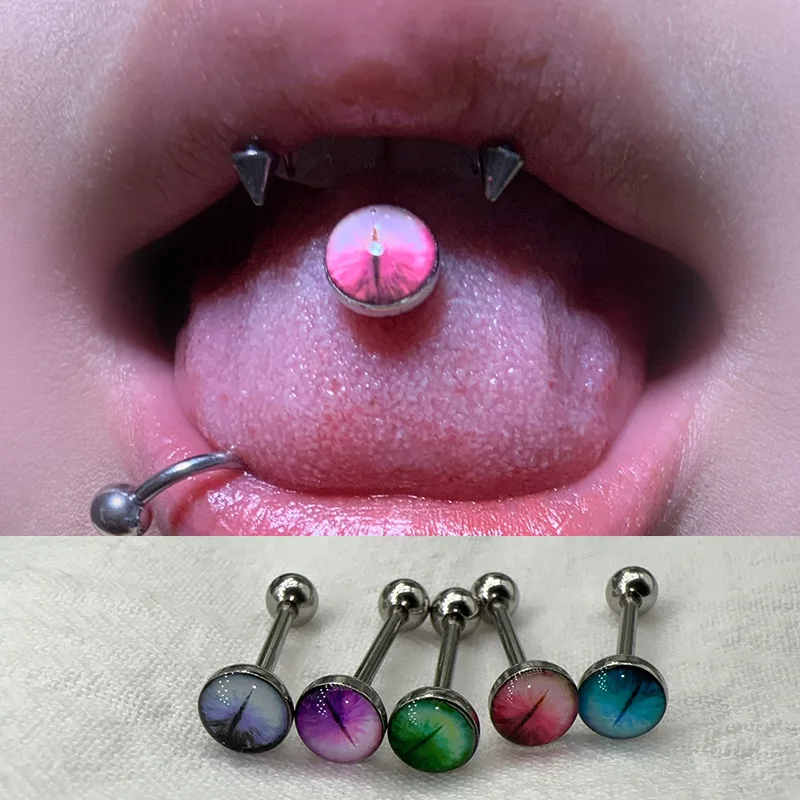 Flowering Smudges Magic Eyes Tongue Stud Helix Piercing Sweet Punk stainless steel Tongue Ring Puncture Jewelry for Women