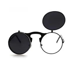 Retro Flip Round Sunglasses Man Woman Metal Steampunk Style Sun Glasses Male Female Double Circular Clear Lens Eyeglasses