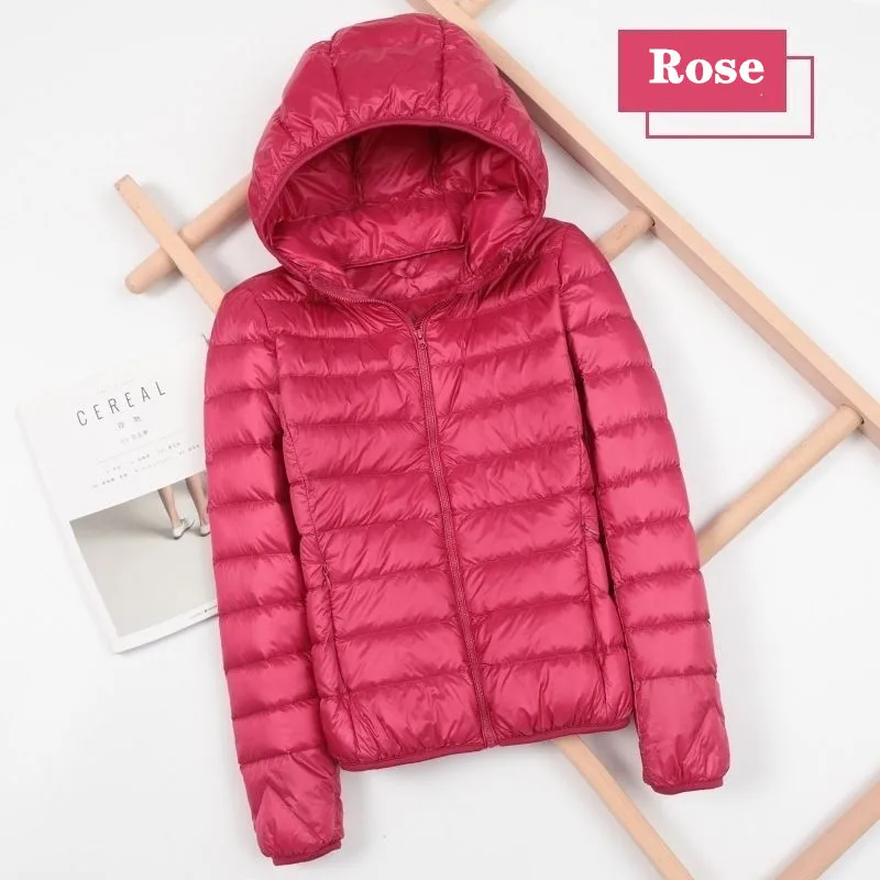 New Brand Autumn Winter Light Down Jacket Women Fashion Hooded Large Ultra-thin Lightweight Youth Slim Coat Down Jackets 5XL