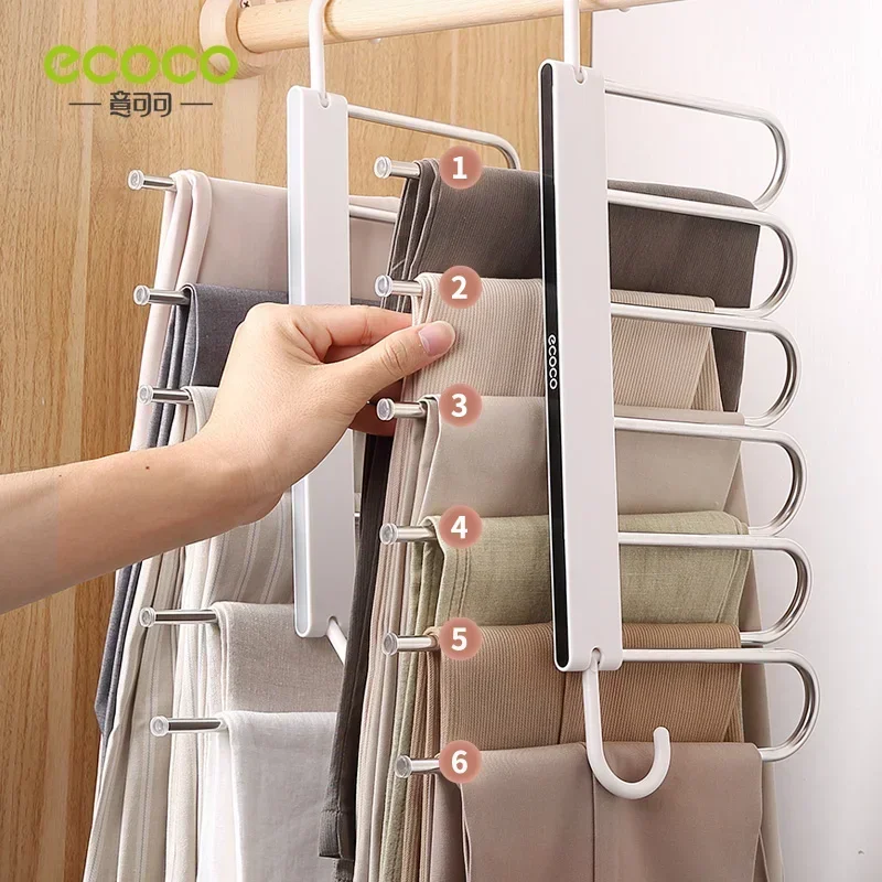 ECOCO Pants Rack  Stainless Steel Clothes Hanger Closet Organizer  Adjustable Pants Storage Shelf  Space Saving Closet Organizer