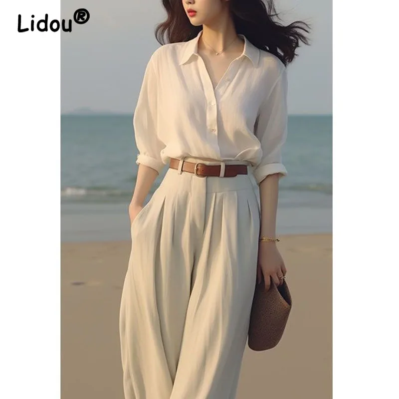 Autumn 2023 Women\'s Fashion Elegant and Able Temperament Set Fashionable Shirt Wide Leg Pants Comfortable and Versatile Set