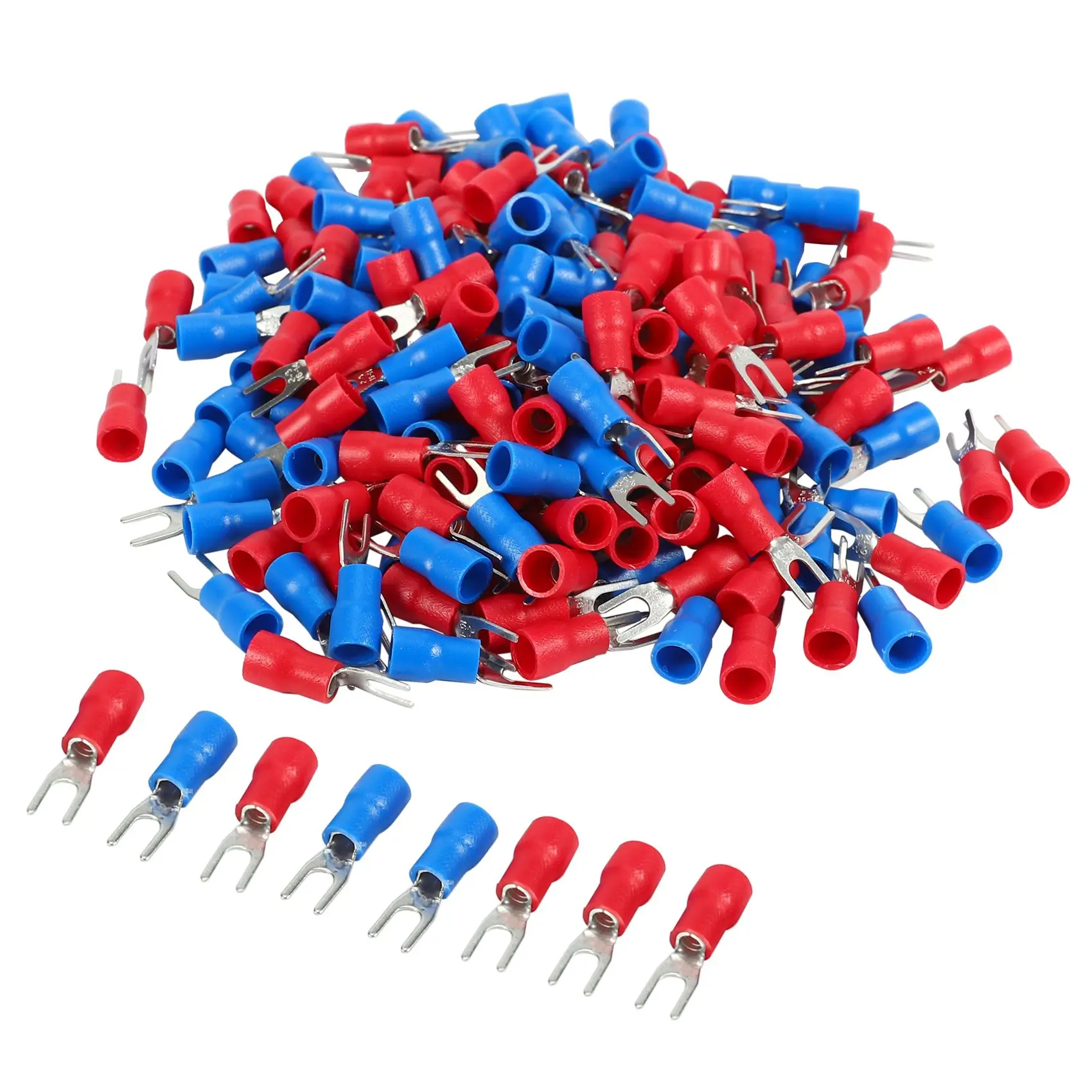 200pcs 16-14 AWG Red Blue Wire Connector Insulated Fork Terminal #4