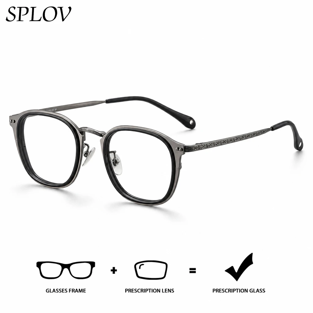 

SPLOV Titanium Frame Progressive Prescription Glasses Retro ACETATE Frame Anti Blue Light Myopia/hyperopia Glasses for Men