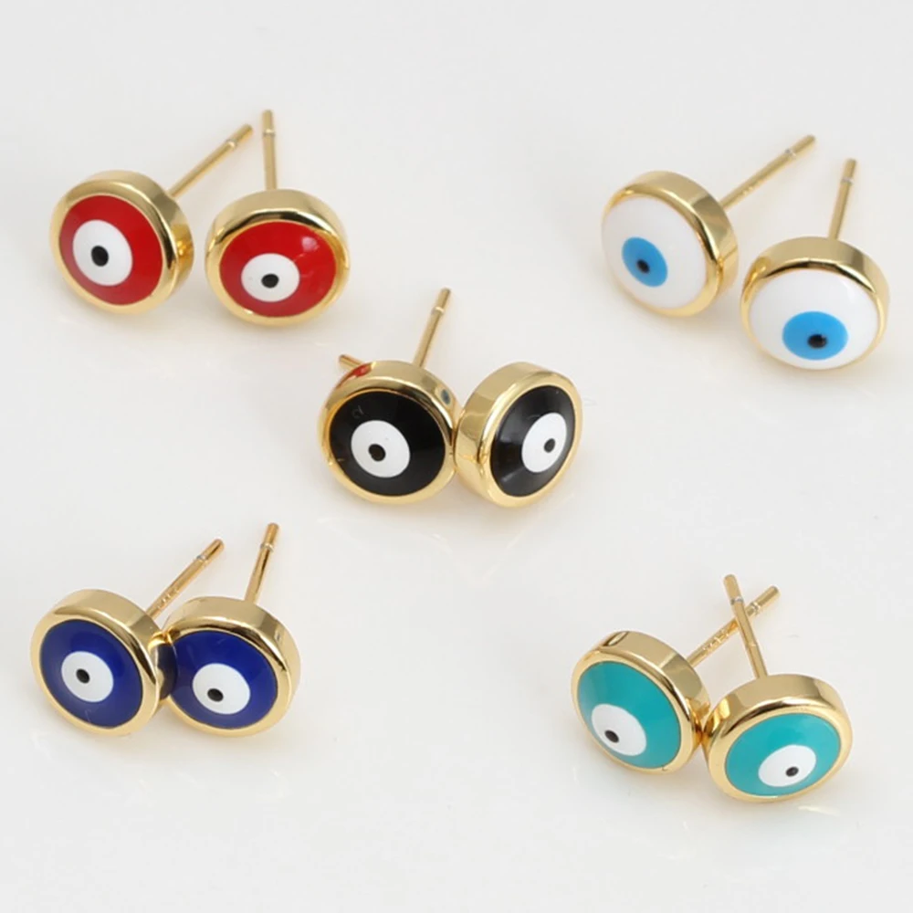 Lucky Eye Drop Oil Turkish Evil Eye Earrings Copper Cute Small Stud Earrings for Women Men pendientes boucle d’oreille עגילים