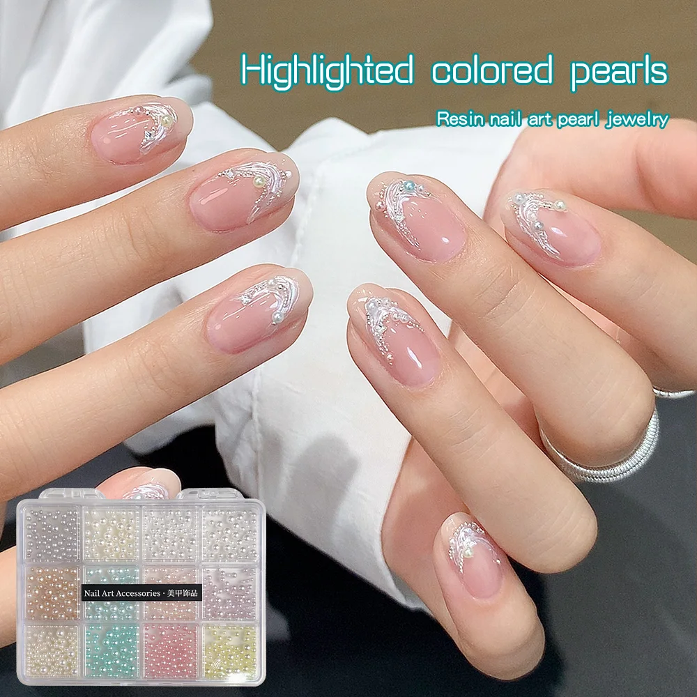 3D Colorful Pearl Nail Decoration No Hole Round Pearls Imitation Beads Assorted Size Round Full Nail Art DIY Manicure Decoration