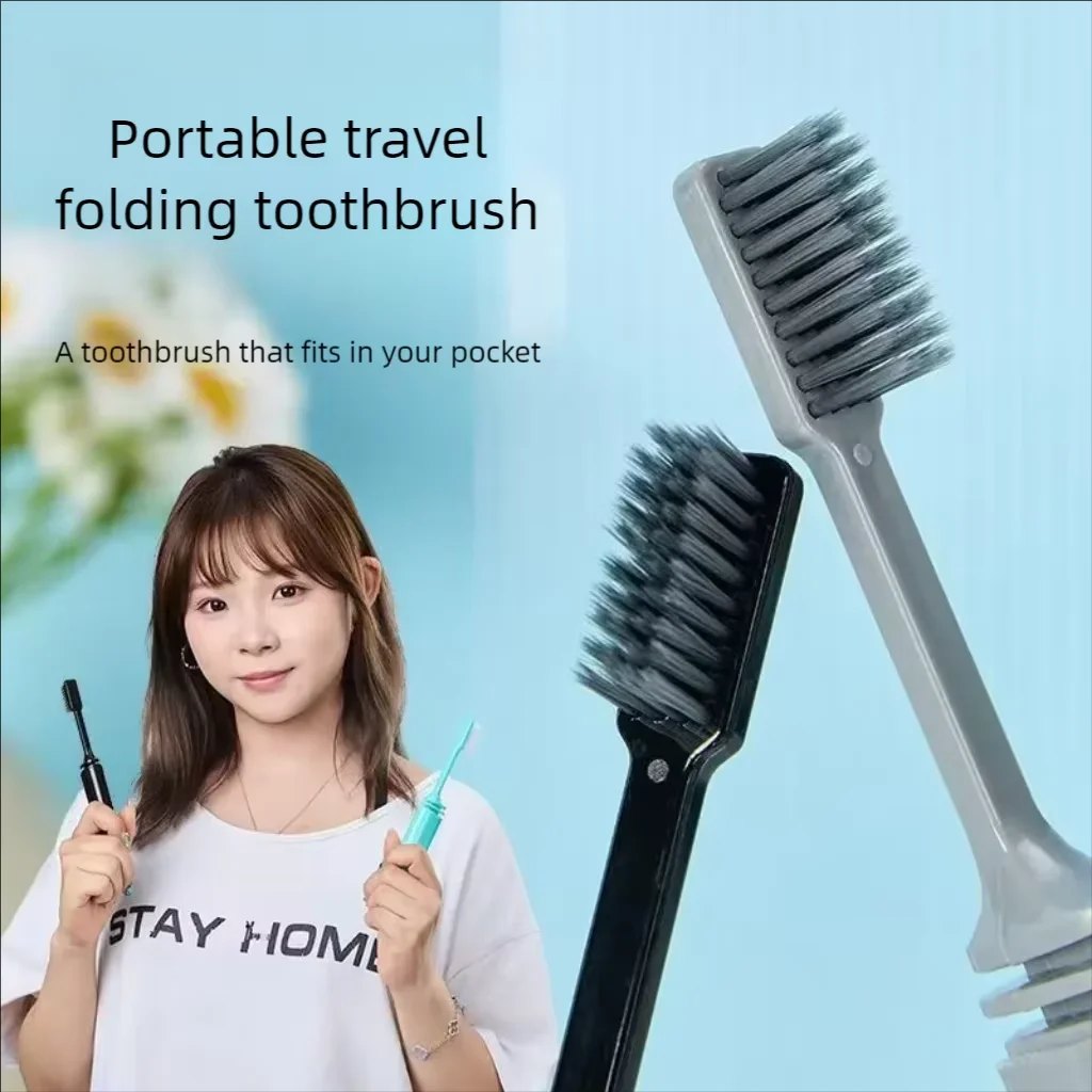 Folding toothbrush - bamboo charcoal soft bristles - travel portable - for adults, for business trips, for travel or household