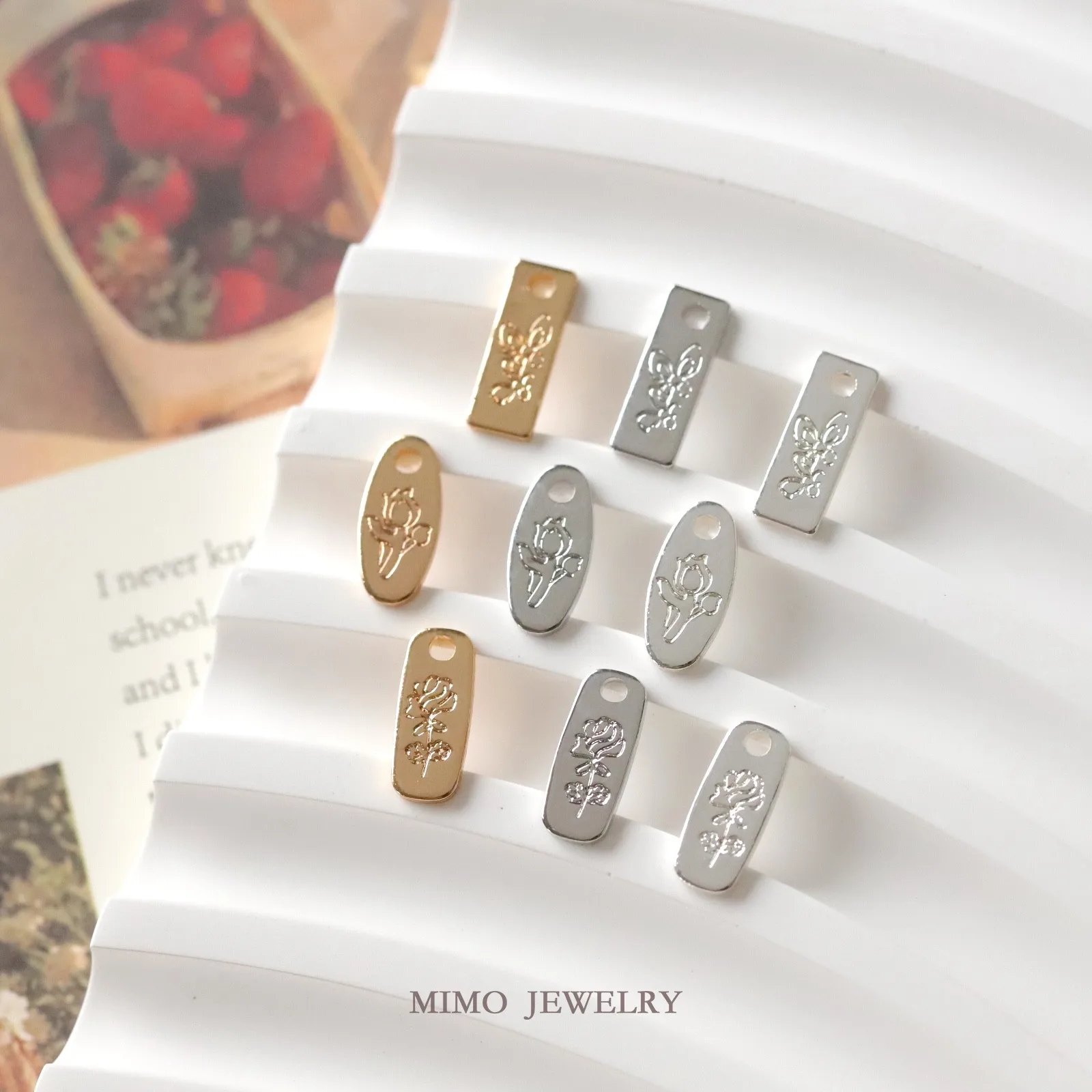Elliptical Rectangular Double-sided Flower Hanging Tag Tail Charms Pendant Supplies DIY Hand Brass Gold Plated Accessories - zdjęcie 1