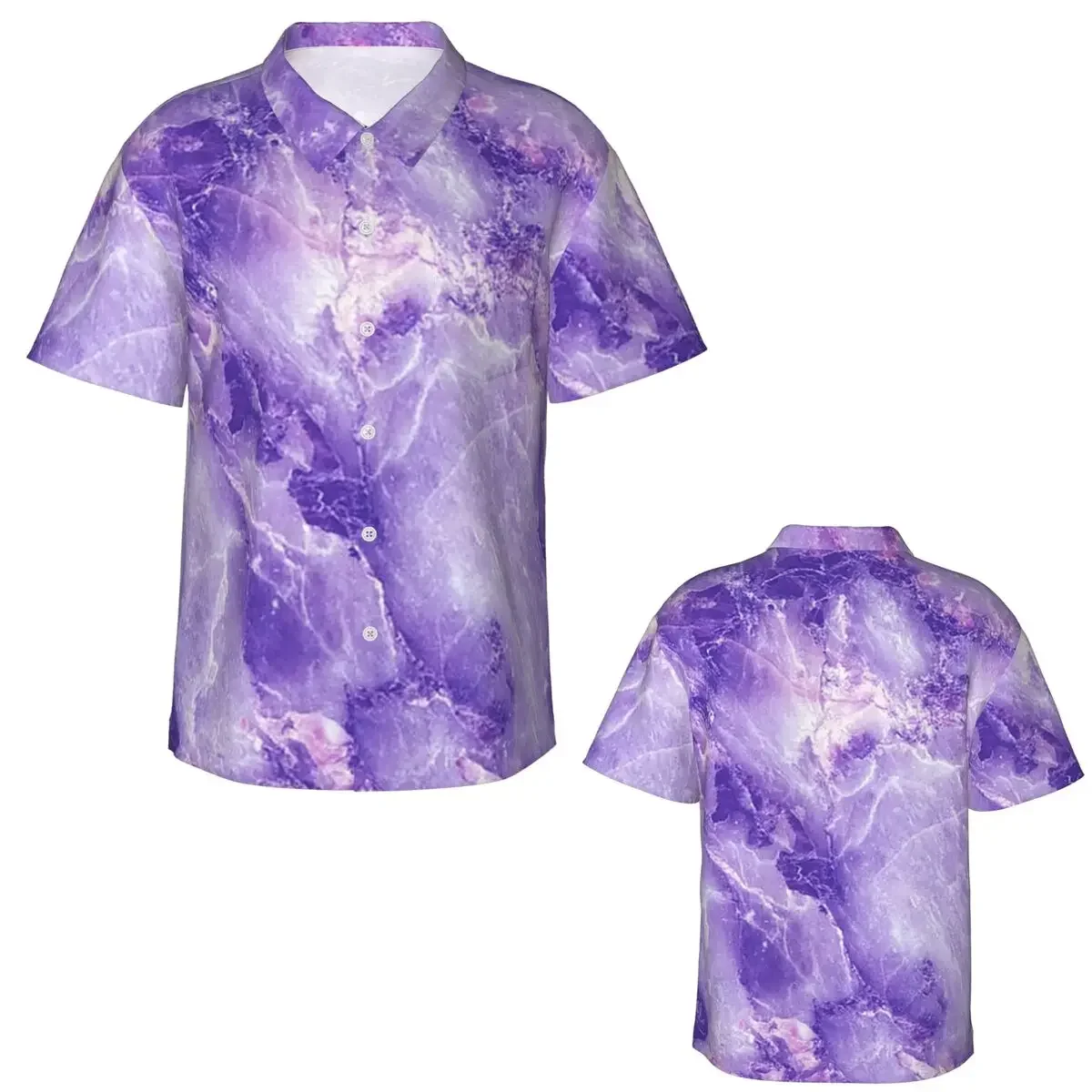 MARBLE - PURPLE Hawaiian Shirts Funny Men Short Sleeve Shirt for Summer Beach Men's Lapel Tops