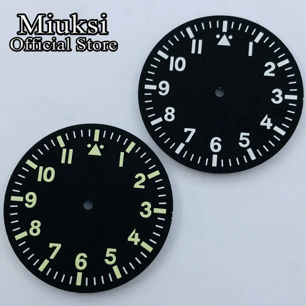 Miuksi 35.5mm black sterile watch dial luminous fit NH35 NH36 ETA2824 2836 Miyota8205 8215 821A Mingzhu DG2813 3804 movement