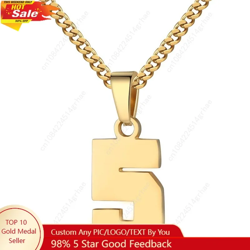 

Athletes Jersey Number Necklace 0-99 for Men - Stainless Steel Chain 22+2 Inch Personalized Charm Pendant - Inspirational Basket