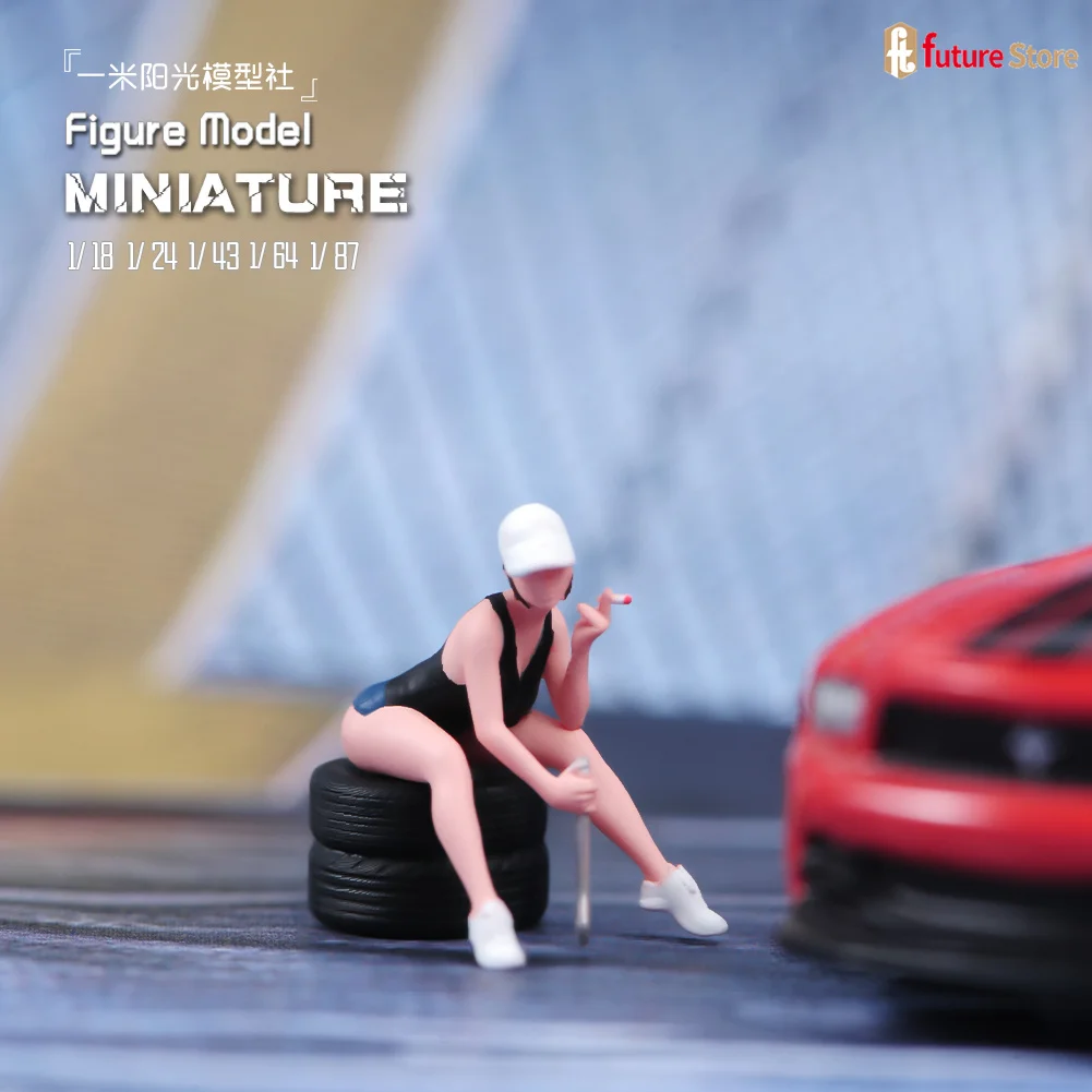 

Miniature Figure 1/87 1/64 1/43 1/24 1/18 Female Maintenance Worker Sit Tire Mini Dolls Creative SandTable Scene Props Decor