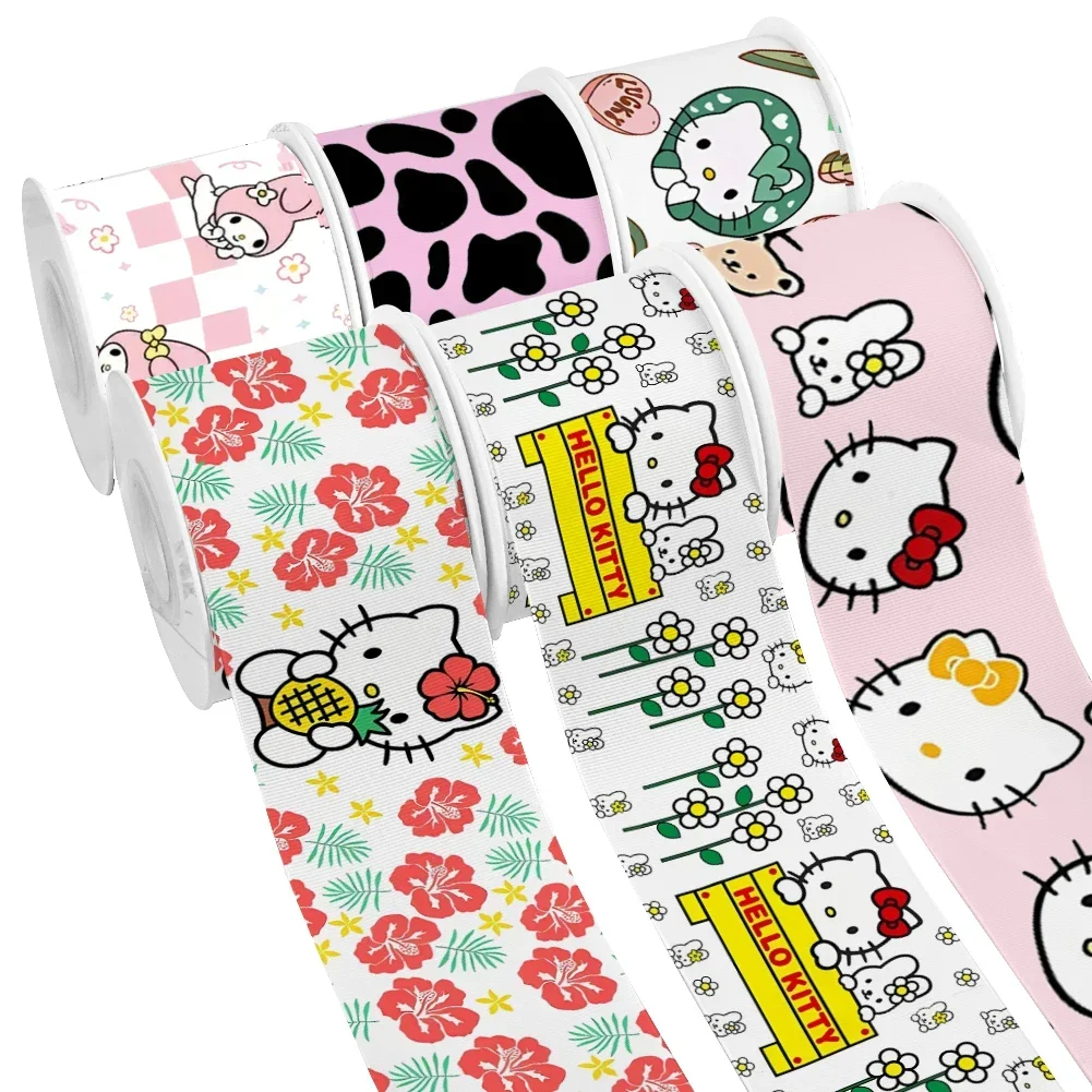 10yards Kitty Designs Kuromi Cartoon Sanrio Character Printed Grosgrain Ribbon For DIY Girl Headwear Bows Satin Ribbon