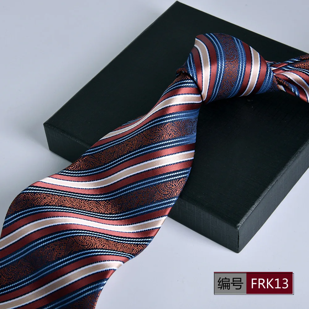 brown tie Striped Men's Necktie 8cm Wide Retro Multi‑Color Layered Stripe Jacquard Tie For Suit Shirt Office Business