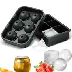 Bandejas grandes de silicona para cubitos de hielo con tapa, moldes reutilizables para Hacer bolas de hielo, whisky, Bar, fiesta, hogar, herramientas de cocina, color negro