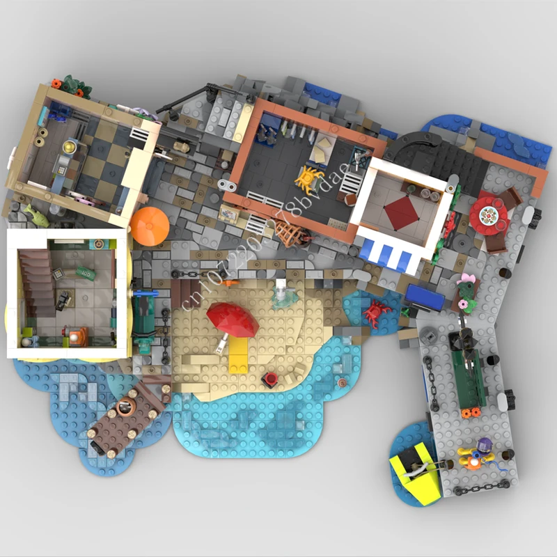 4468 قطعة جزيرة هاربور الإيطالية MOC streetview عطلة الألغاز مجموعات العمارة الجمعية عيد الميلاد عيد ميلاد لعبة هدية للأطفال الذين تتراوح أعمارهم بين