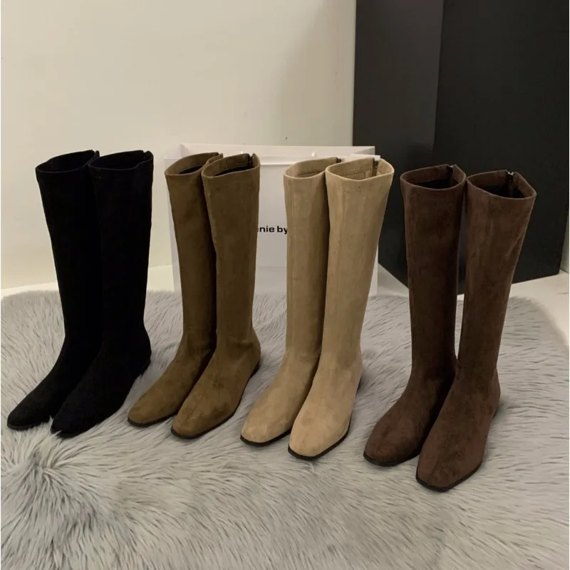 مصمم الشتاء خمر ضئيلة النساء حذاء برقبة للركبة مصمم كعب سميك أحذية حديثة طويلة بوتاس الفقرة Mujer #2