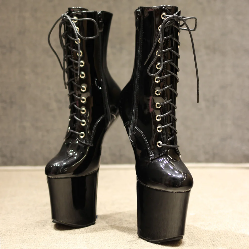 8 Inch High Heelless Exotic Pole Dance Platform Ankle Boots Extreme Fetish Size36-46 In Stock Fast Shipping