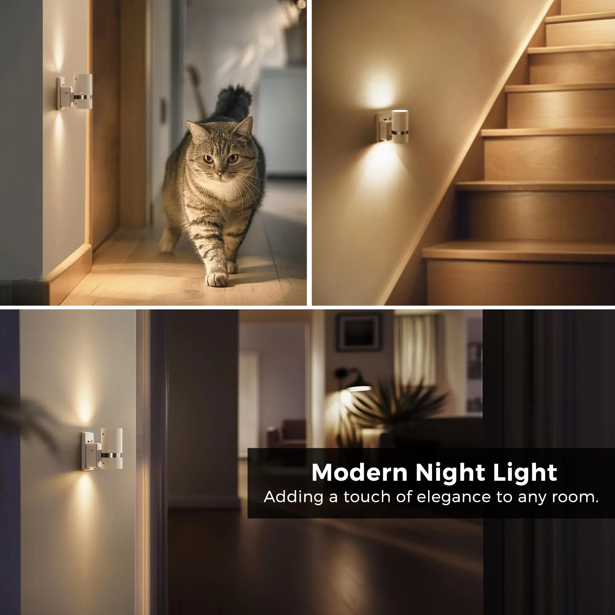 ضوء ليلي، ضوء ليلي قابل للتوصيل مع مستشعر من الغسق إلى الفجر، درجة حرارة اللون قابلة للتعديل (العنبر/3000K/5000K)، 5 مستويات سطوع