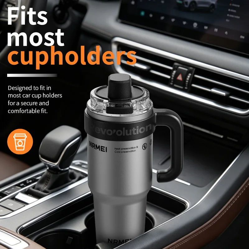 1200ML Extra Large Ceramic Tumbler Stainless Steel Water Bottle Insulated Vacuum Flask Straw & Handle Leakproof Drinkware