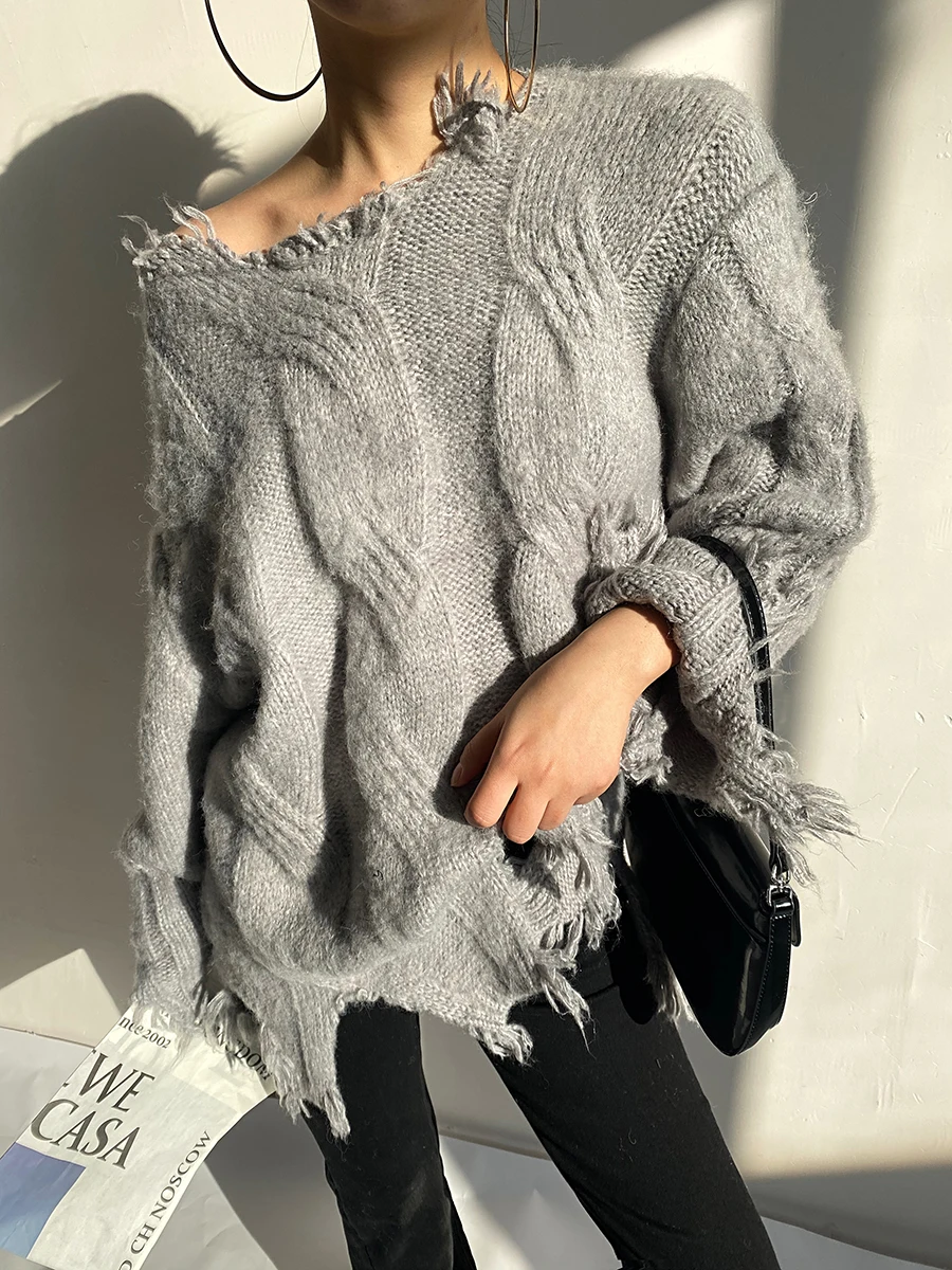 

AcupStudio Jiangyou верхний свободный вязаный свитер женский ленивый с кисточками уличная одежда осень-зима теплая шерстяная смесь