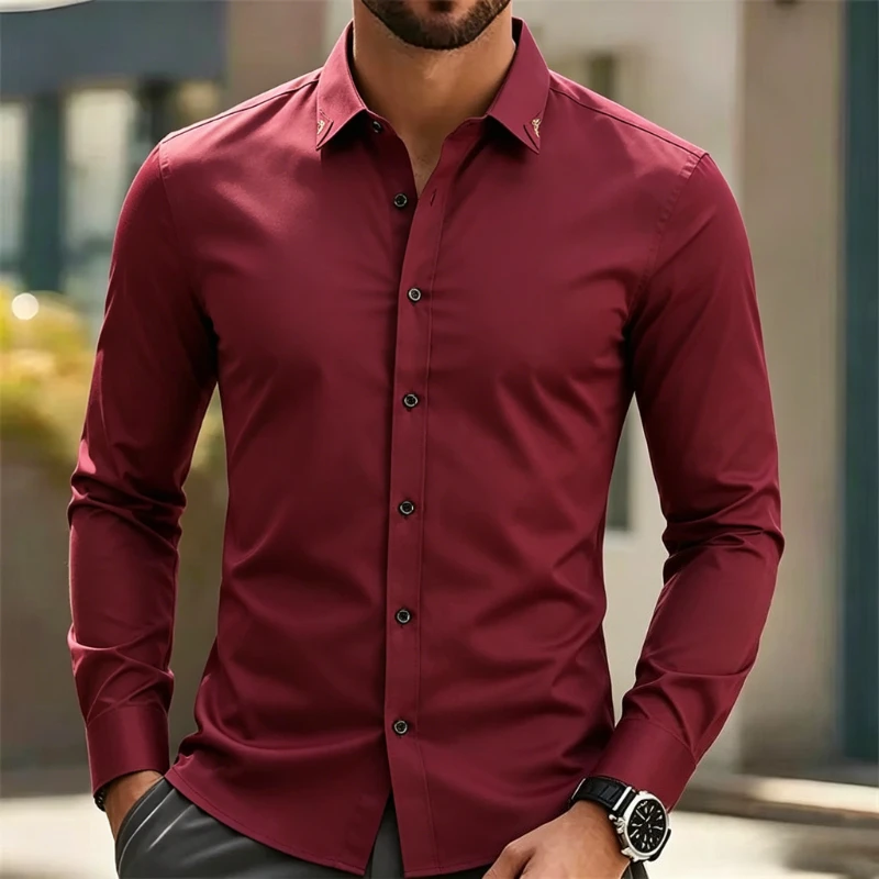 

Business Men's Dress Shirts Long Sleeved Solid Color Wrinkle Resistant Wrinkle Free Comfortable All Season Versatile Shirts Man