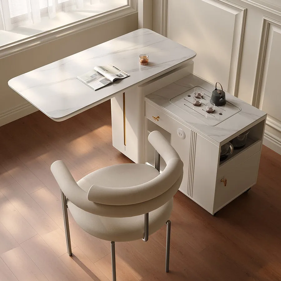 Movable tea table, tea table, household small tea cart, light luxury, modern rock slab rotating balcony, tables and chairs with