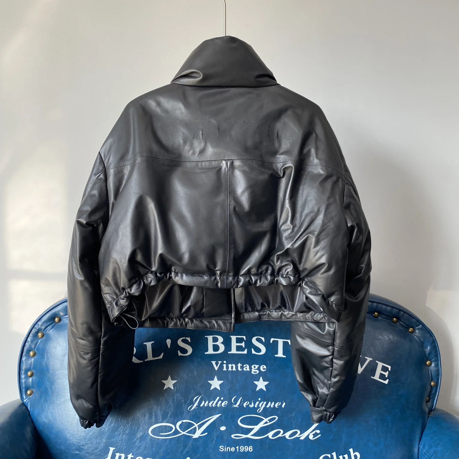 Haining Winter New Sle Women's ort Leather Jaet Stand Collar down Filled eepskin Single Button Coat Slim Fit Commute ...