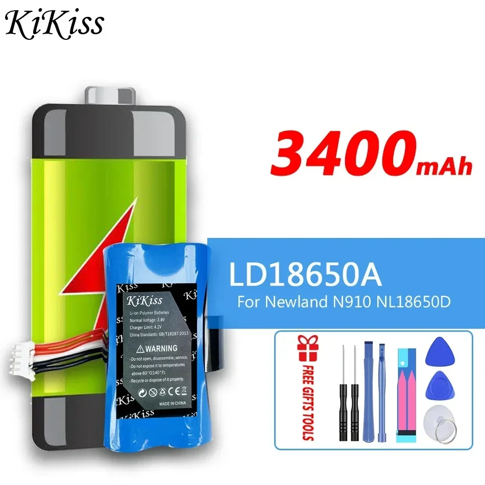 

3400mAh KiKiss Battery LD18650A LD18650D For Newland NL18650D N910 Accumulator 5-wire Plug and Charger Bateria