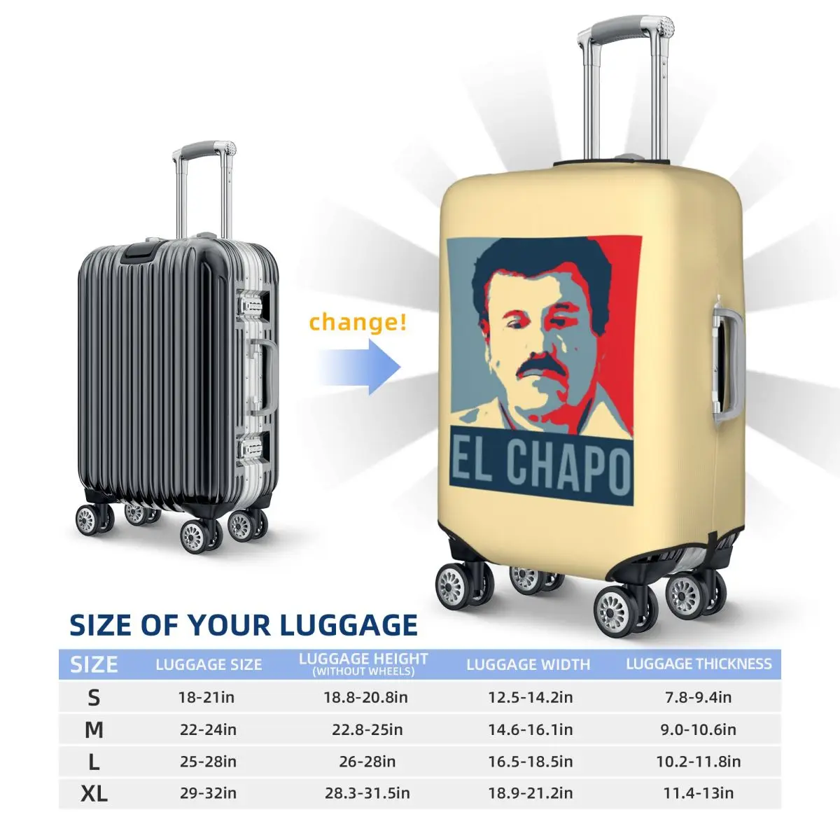 جواكين شابو جوزمان ناركو جرائم التلفزيون بابلو إسكوبار غطاء حقيبة حماية مرونة رحلة الأمتعة حامي يغطي 18-32 بوصة