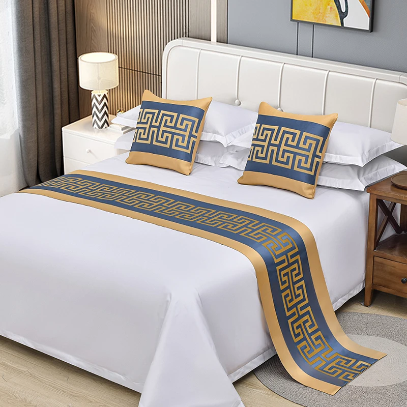 Luxury Geometric Lattice Bedspreads Bed Runner Throw Bedding Single Queen King Bed Cover Towel Home Hotel Greek Key Decorations