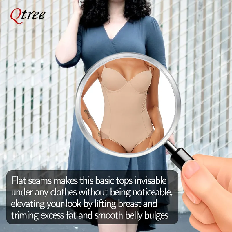 Qtree Shapewear Waist Trainer for Women Tummy Control Dress Backless Bodysuit Body Shaper with Built-in Bra Slimming Underwear