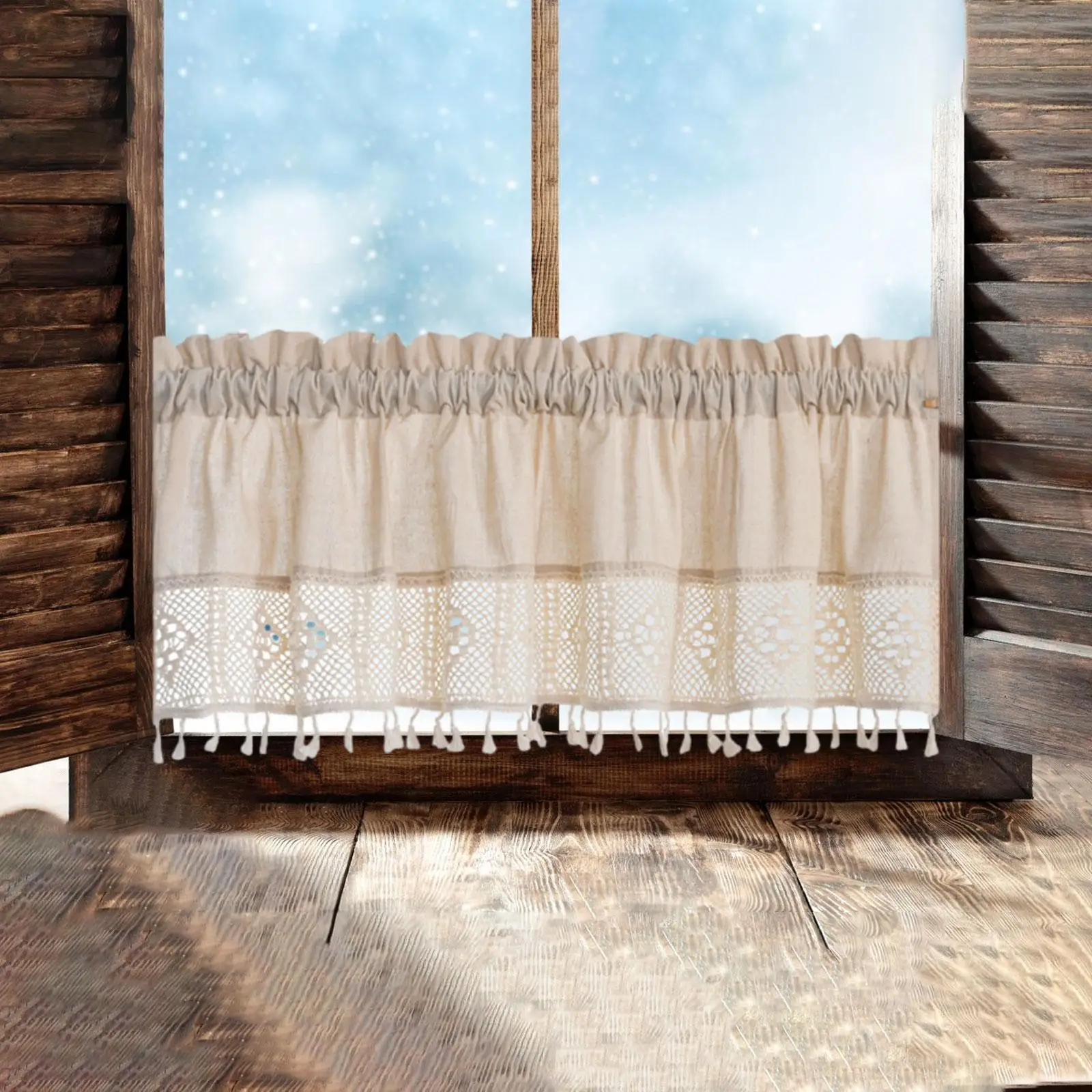 Boho Style Window Curtain Burlap Linen Valance with Tassels for Small Kitchen Bathroom Living Room Windows