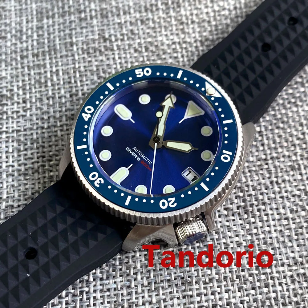 37mm Tandorio 200m Diving NH35A Movement 120 Click Sapphire Glass Automatic Men Watch Date Waffle Strap 3.8 Crown Luminous