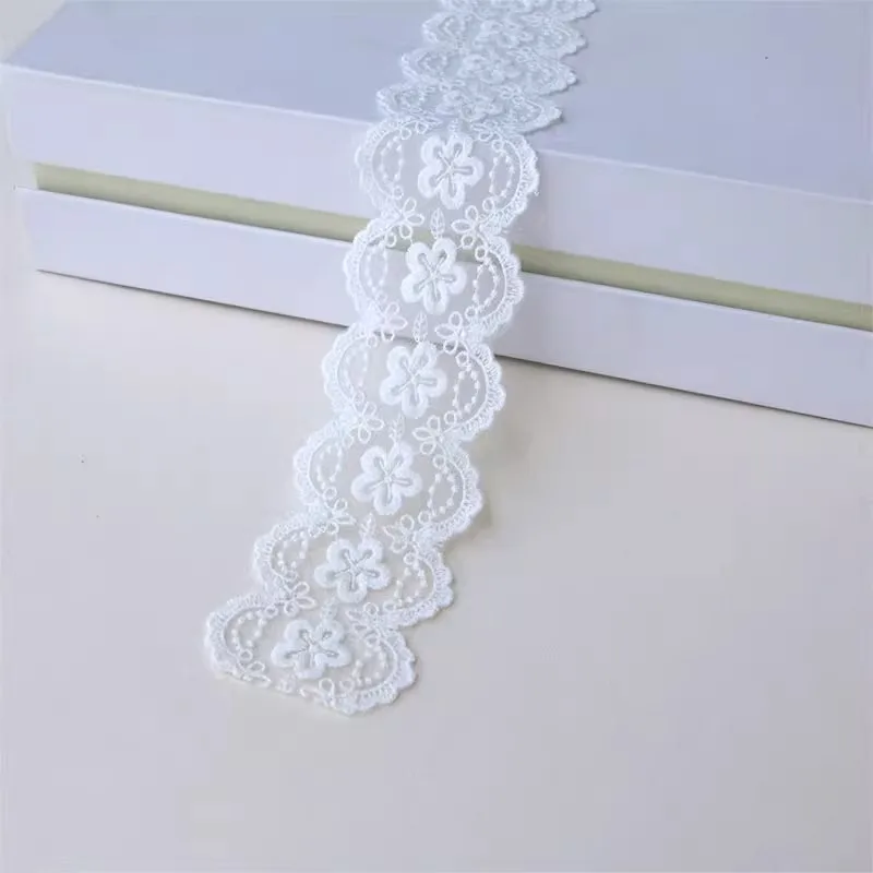 (1 yards/roll) White lace fabric 2024 high quality beautifully embroidered DIY hood strap dress decorative strips handmade