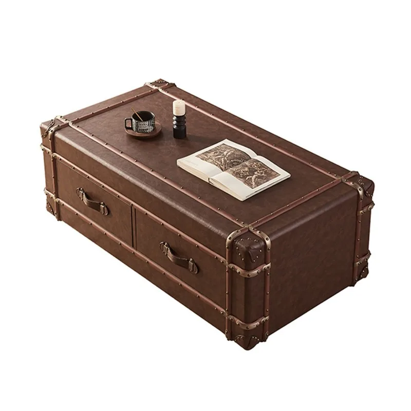 

Oil wax leather box living room club rattan solid wood cigar bar tea table storage household