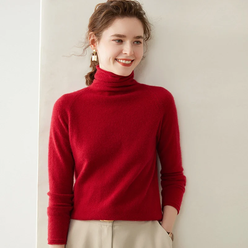 24 Autumn and Winter New Turtleneck Female 100 Pure Cashmere Turtleneck Knitted Loose Pullover Solid Color Sweater Blouse