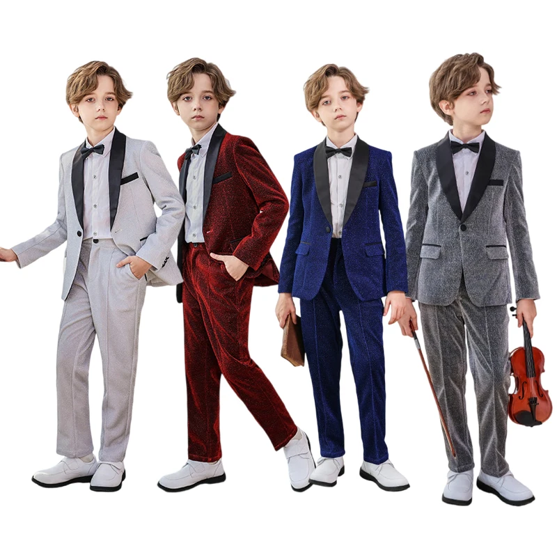 

Autumn Children Formal Suit Set Boy Birthday Party Wedding Host Piano Performance Costume Kids Blazer Pants Bowtie Outfit