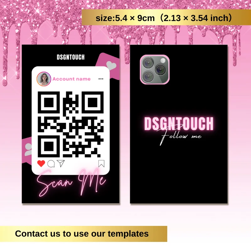 QR Business Cards For Professionals Networking Modern Contact Black And Pink Smartphone Camera Design Back Free Design Service