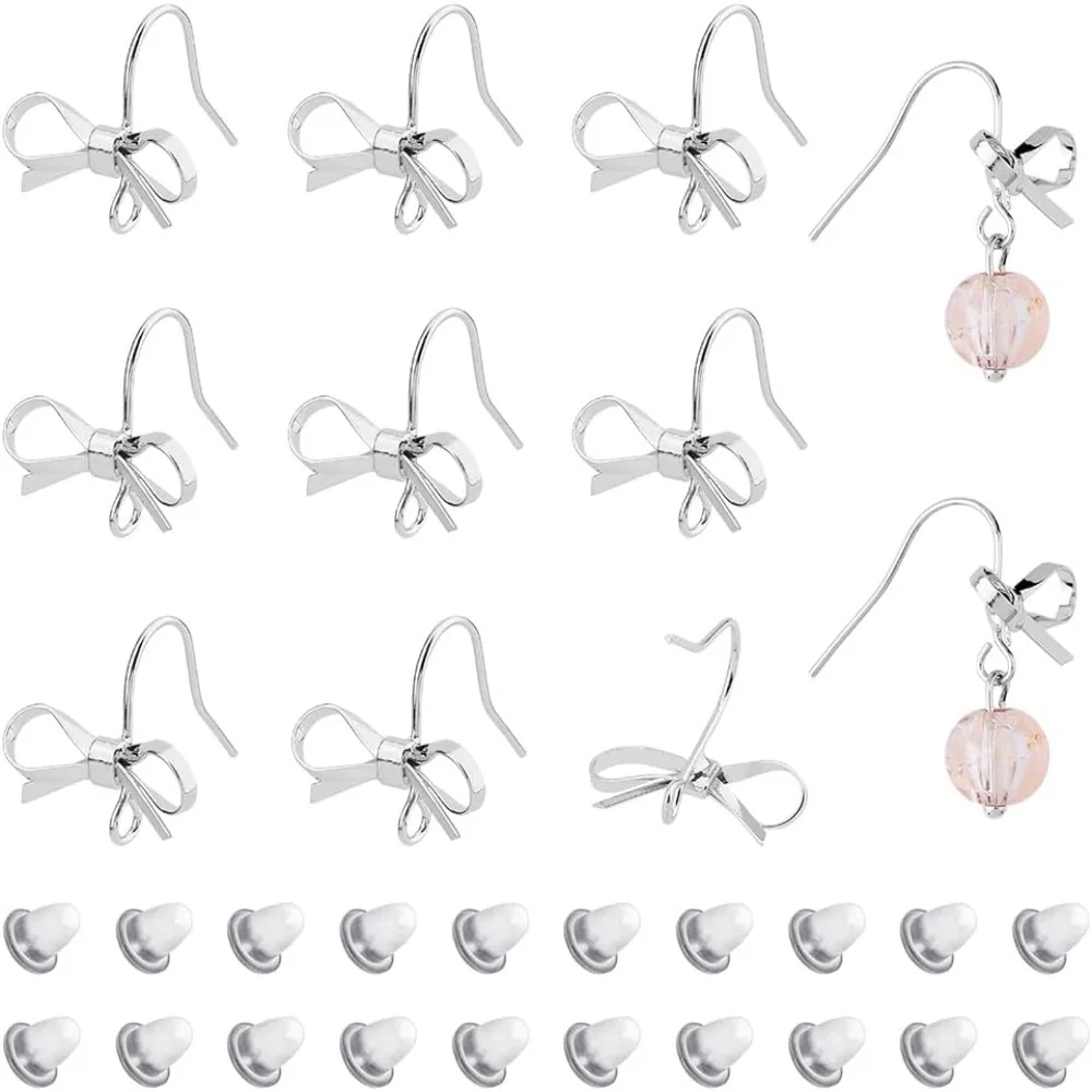 

24Pcs Bowknot Stud Earrings Brass Stud Earring Findings with Loop Bow Dangle Earrings with 40Pcs Plastic Ear Nuts