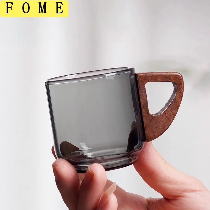 95ml Heat-Resistant Glass Mini Tea Cup With Walnut Handle Espresso Cup Set Kung Fu Tea Cup Glasses Brewing Mug Teaware 2/4/6pcs