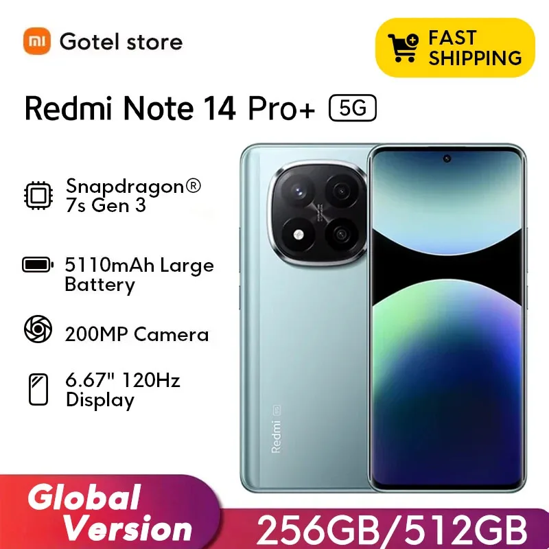 Xiaomi Redmi Note 14 Pro+ 5G Versión Global, Pantalla AMOLED de 6.7 Pulgadas, Cámara de 200MP, 120Hz, Snapdragon 7s Gen 3