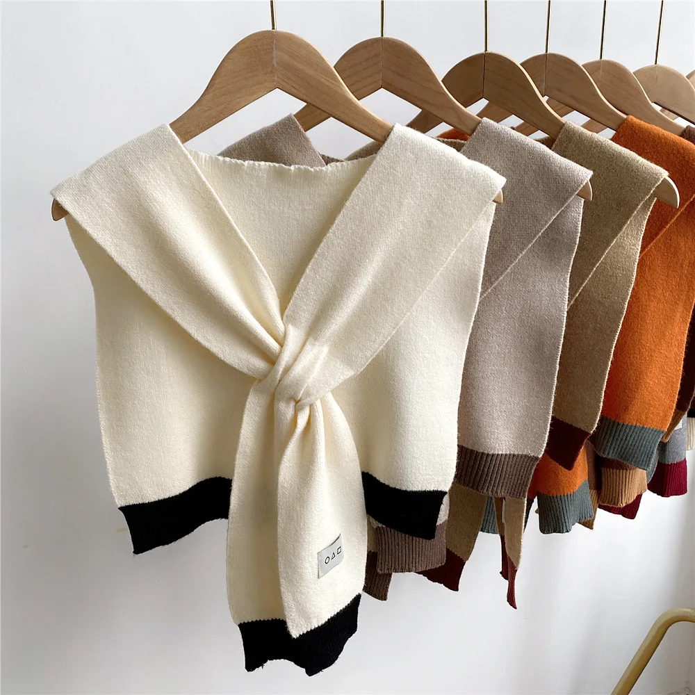 

Poncho Cloak Korean Air-conditioned Rooms Knitted Shawl Women's Spring and Autumn Knitted Cross Shawl Fashion Wrap Solid Scarf