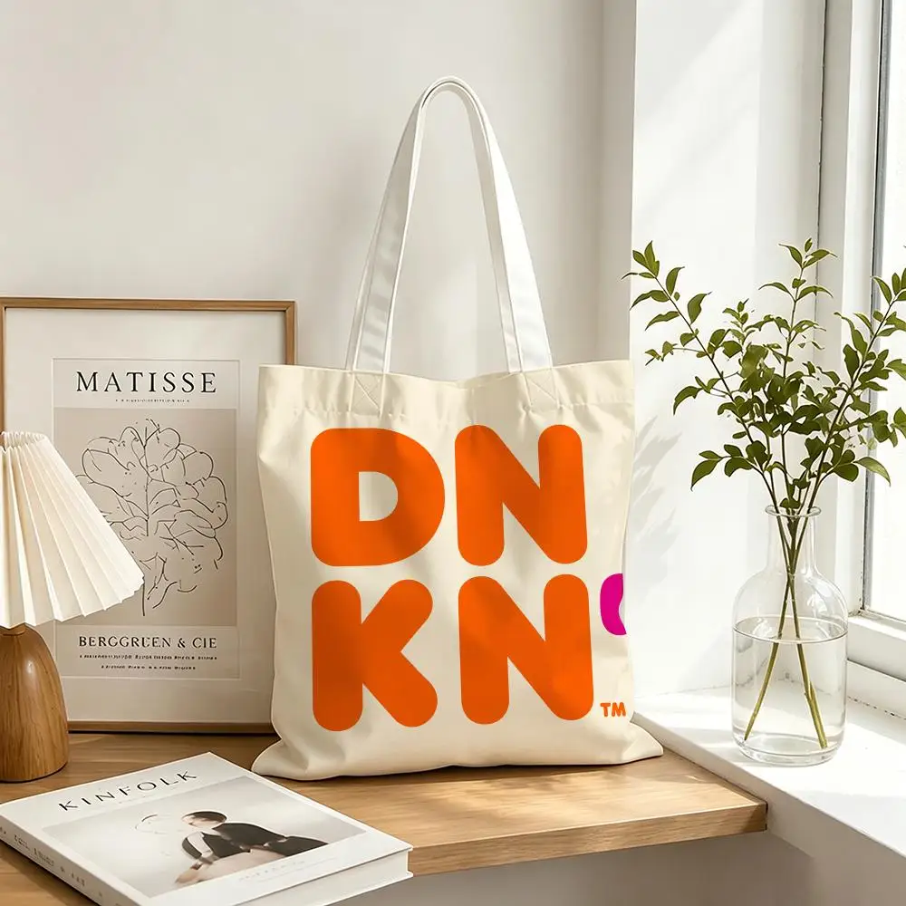 D-Dunkin Donuts Storage Bags Storage Bags Foldable Canvas Tote Bag, Reusable Fashion Shopping Bag for Women view 4