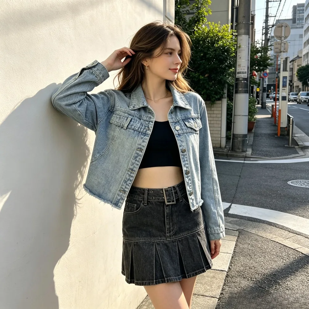 Short denim jacket jacket women's casual design jacket Joker